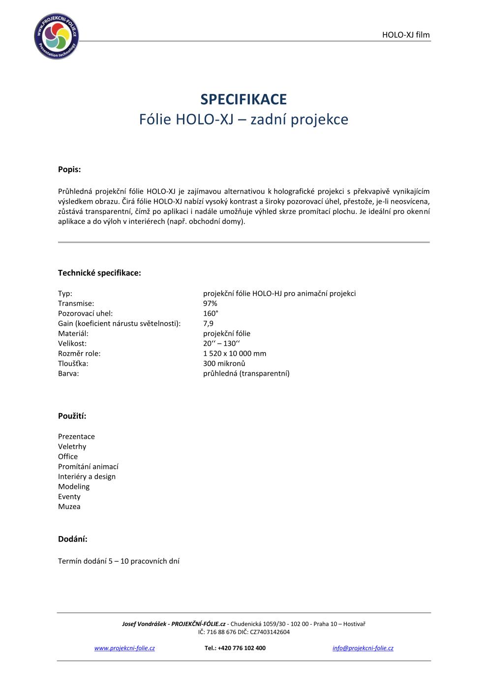 HOLO-XJ - CLEAR - zadní projekce